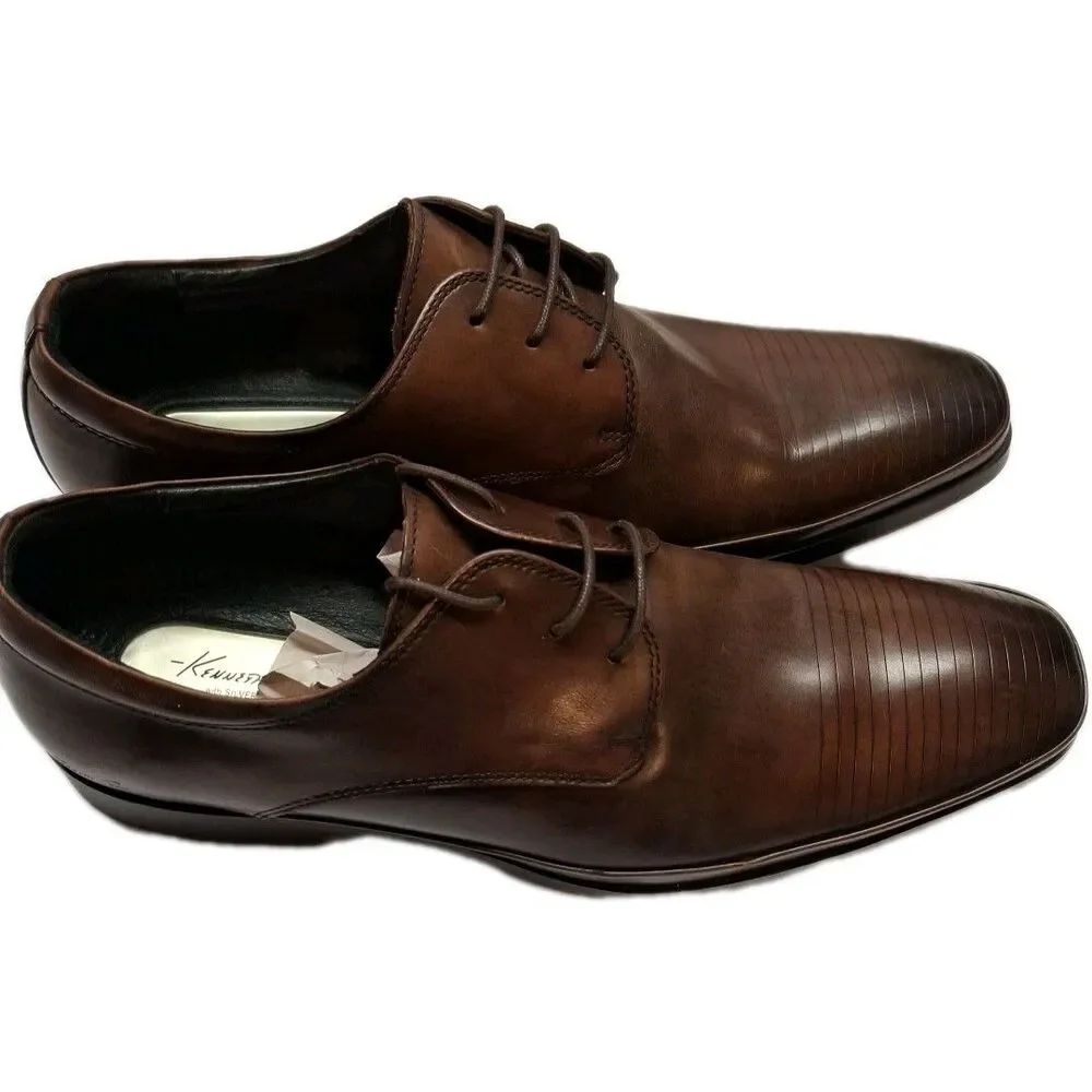 Kenneth Cole New York Derby Set Your Clock Brown Leather Round Toe Shoes Sz 10.5